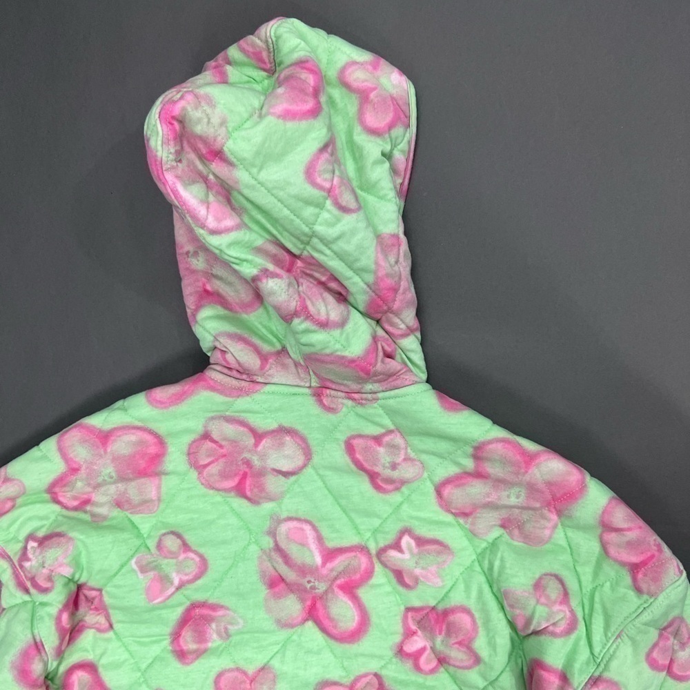 Blanketed Abstract Floral Print Hooded Zip Up Quilted Jacket - Picture 6 of 6